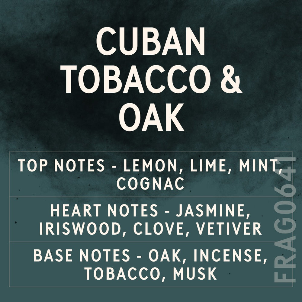 Cuban Tobacco & Oak fragrance oil - Candle Shack aluminium bottle with dried botanicals on a dark slate background