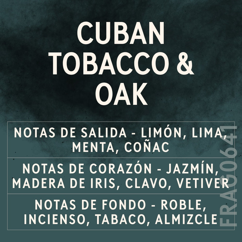 Cuban Tobacco & Oak Fragrance Oil scent card (Spanish)