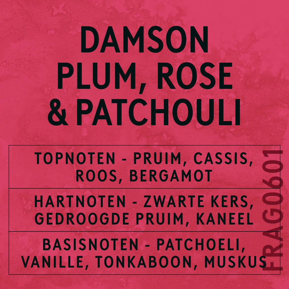 Damson Plum, Rose & Patchouli Fragrance Oil scent card (Dutch)