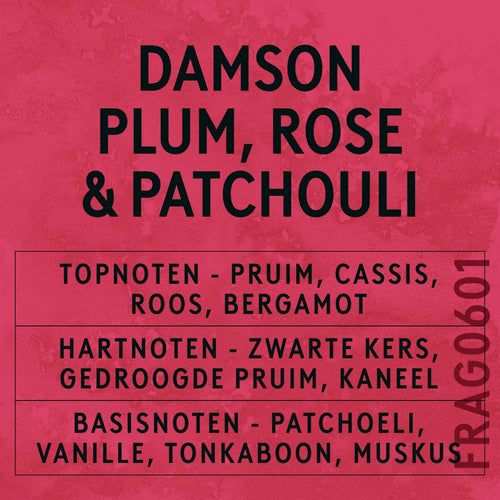 Damson Plum, Rose & Patchouli Fragrance Oil scent card (Dutch)