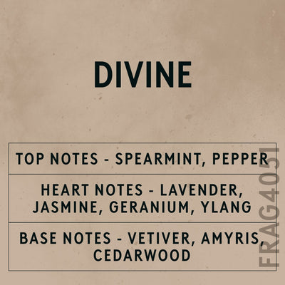 Divine Natural Oil fragrance oil - Candle Shack aluminium bottle with dried botanicals on a dark slate background