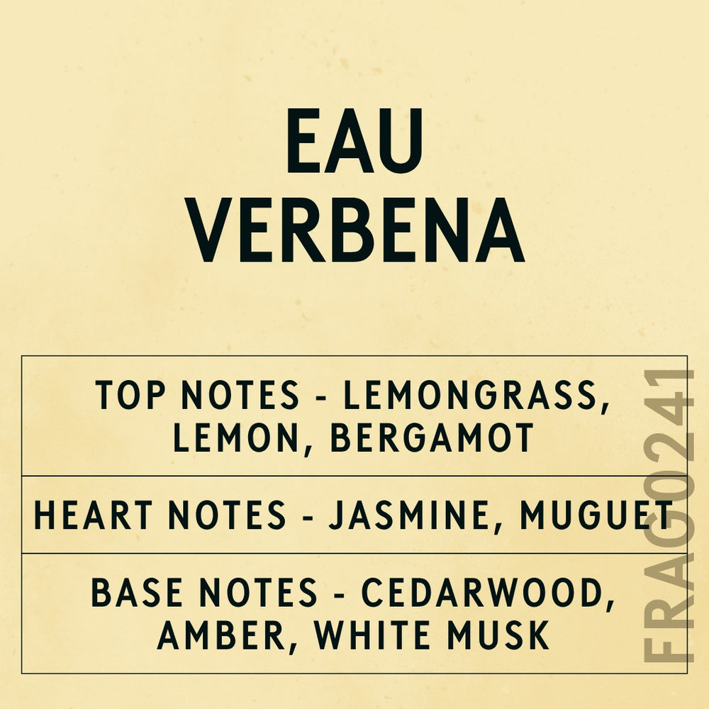 Eau Verbena fragrance oil - Candle Shack aluminium bottle with dried botanicals on a dark slate background