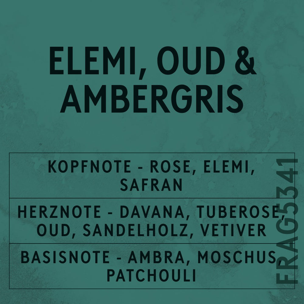 Elemi, Oud & Ambergris Fragrance Oil scent card (German)