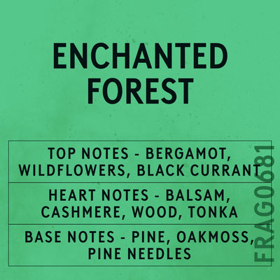Enchanted Forest fragrance oil - Candle Shack aluminium bottle with dried botanicals on a dark slate background