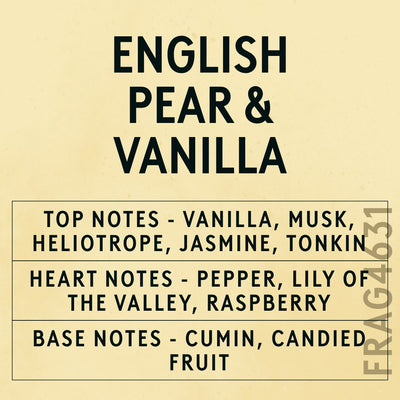 English Pear & Vanilla fragrance oil - Candle Shack aluminium bottle with dried botanicals on a dark slate background