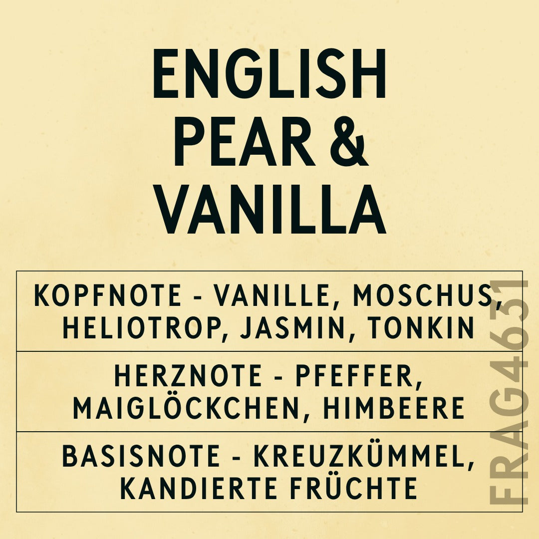 English Pear & Vanilla Fragrance Oil scent card (German)