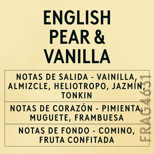 English Pear & Vanilla Fragrance Oil scent card (Spanish)