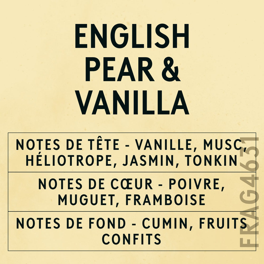 English Pear & Vanilla Fragrance Oil scent card (French)