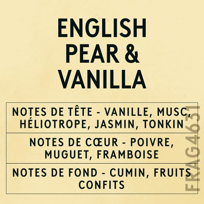 English Pear & Vanilla Fragrance Oil scent card (French)