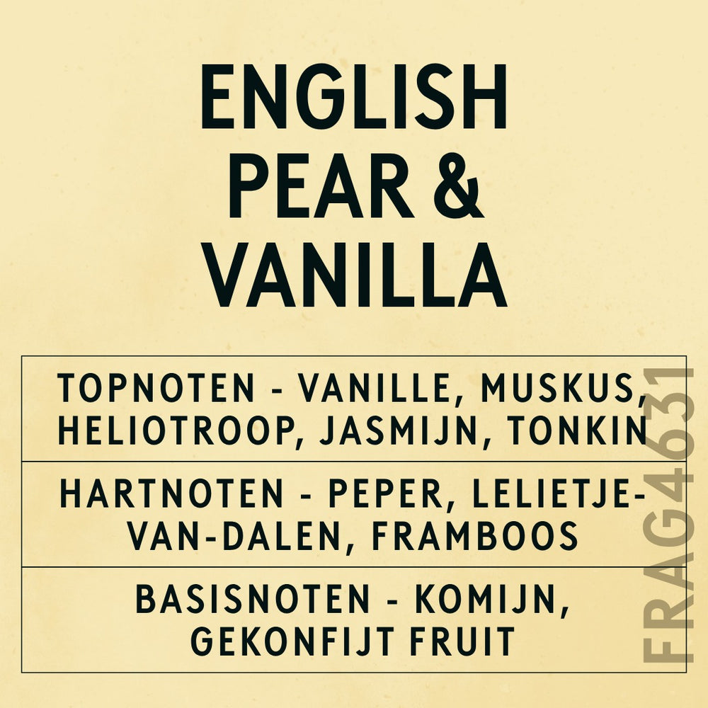 English Pear & Vanilla Fragrance Oil scent card (Dutch)
