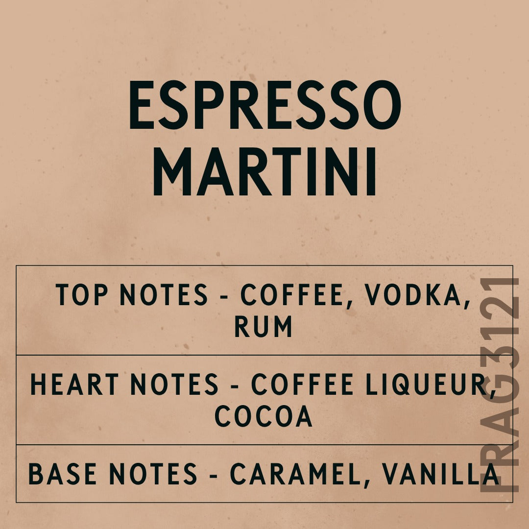 Espresso Martini fragrance oil - Candle Shack aluminium bottle with dried botanicals on a dark slate background