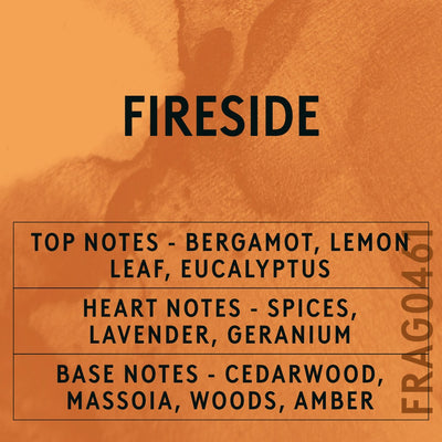 Fireside fragrance oil - Candle Shack aluminium bottle with dried botanicals on a dark slate background