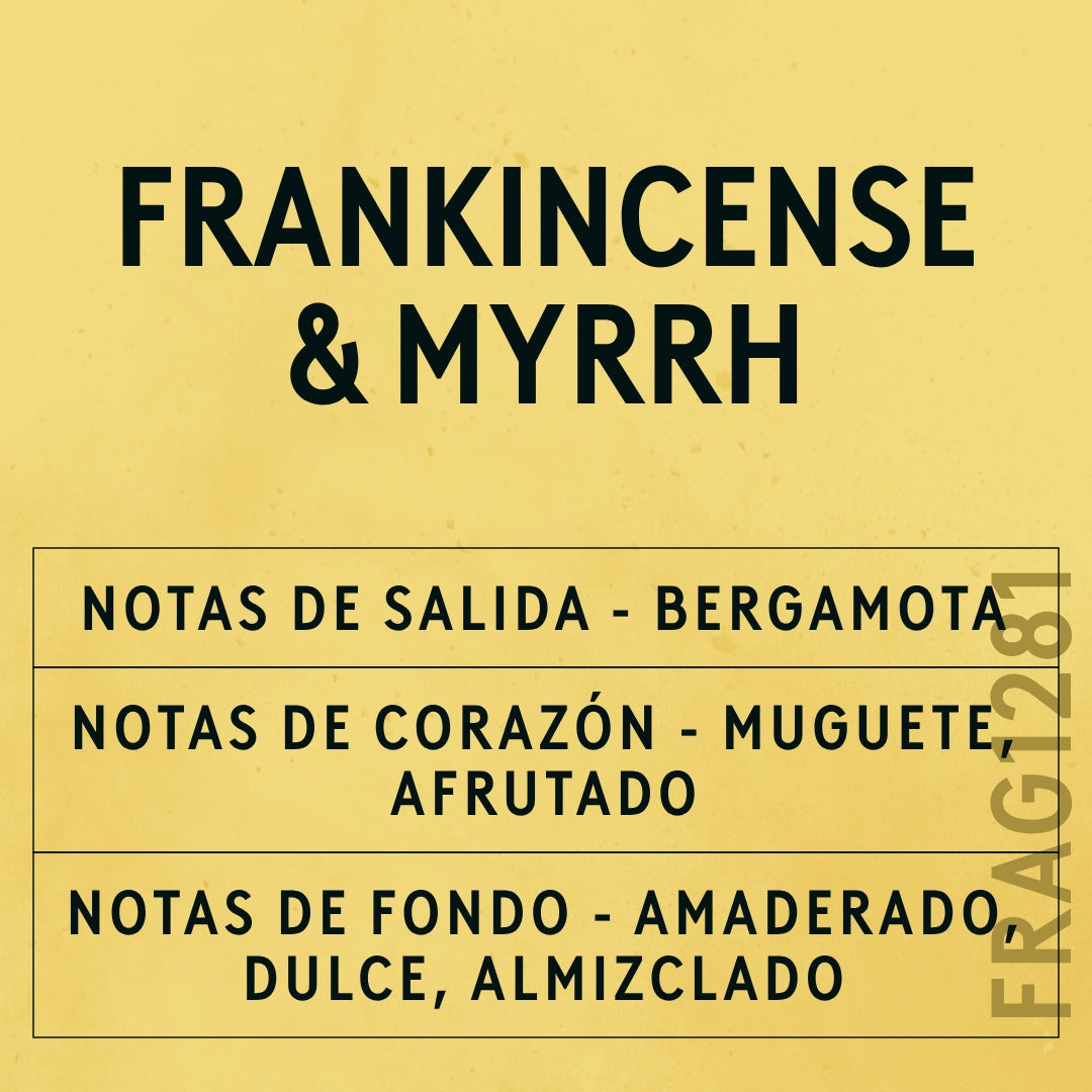 Frankincense & Myrrh Fragrance Oil scent card (Spanish)