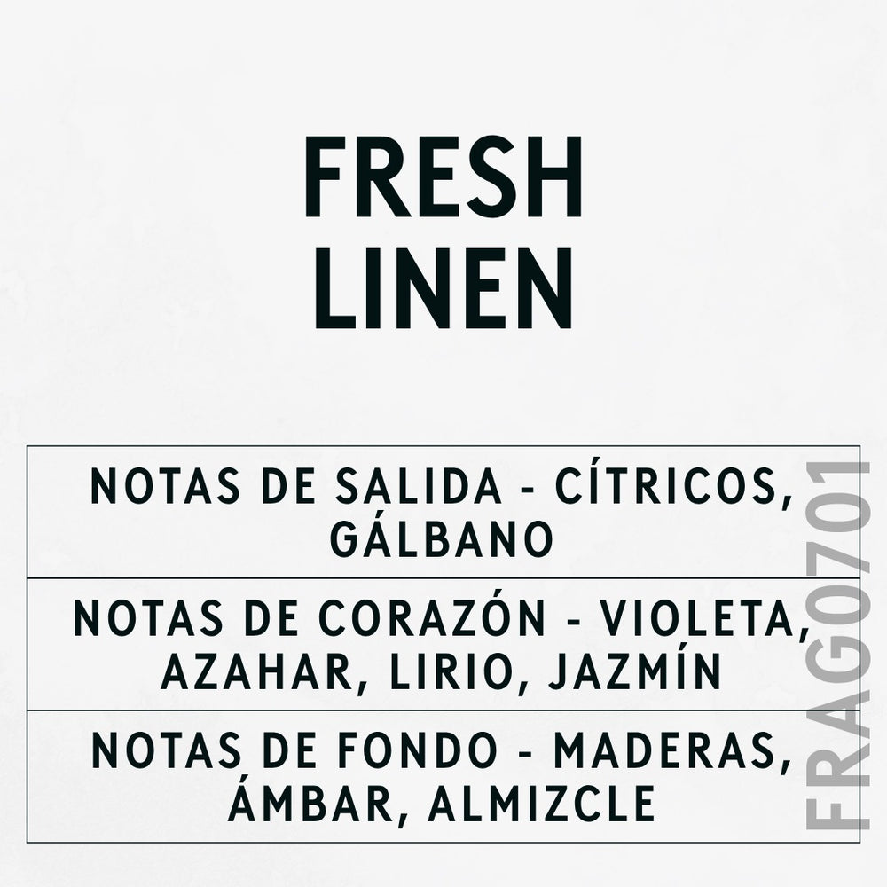 Fresh Linen Fragrance Oil scent card (Spanish)