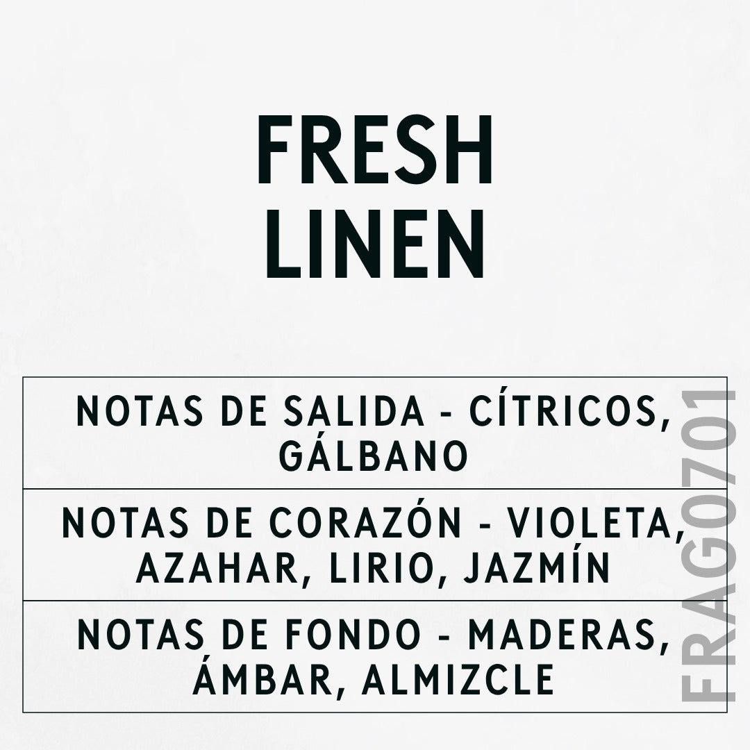 Fresh Linen Fragrance Oil scent card (Spanish)