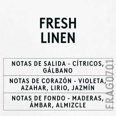 Fresh Linen Fragrance Oil scent card (Spanish)