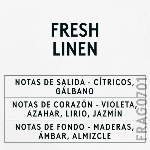 Fresh Linen Fragrance Oil scent card (Spanish)