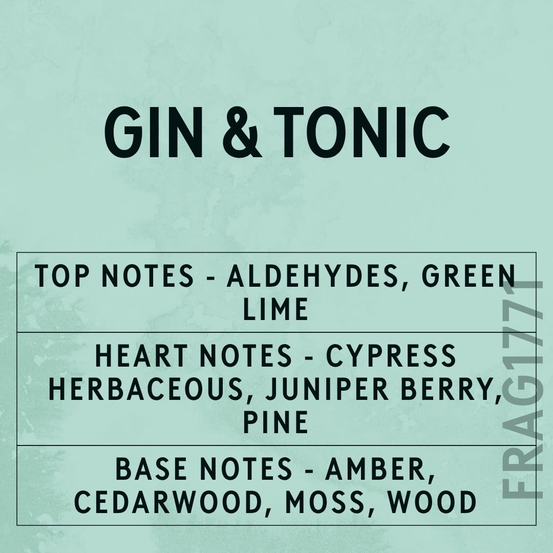 Gin And Tonic fragrance oil - Candle Shack aluminium bottle with dried botanicals on a dark slate background