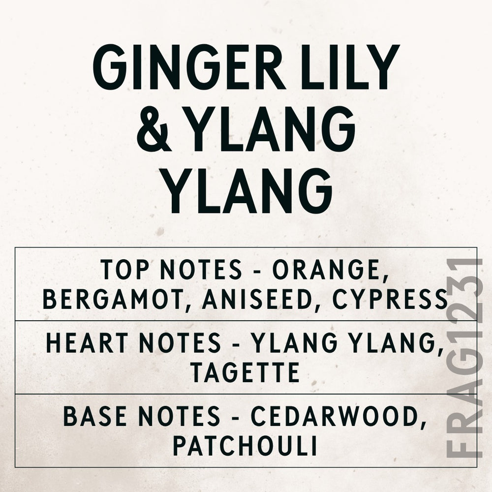 Ginger Lily & Ylang Ylang Oil fragrance oil - Candle Shack aluminium bottle with dried botanicals on a dark slate background