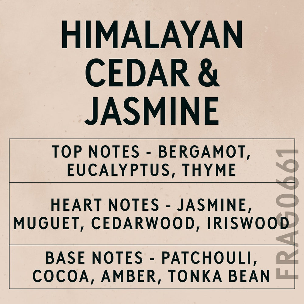 Himalayan Cedar & Jasmine fragrance oil - Candle Shack aluminium bottle with dried botanicals on a dark slate background