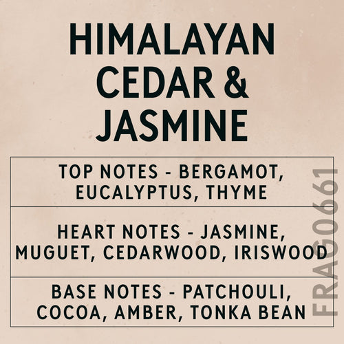 Himalayan Cedar & Jasmine Fragrance Oil scent card (English)