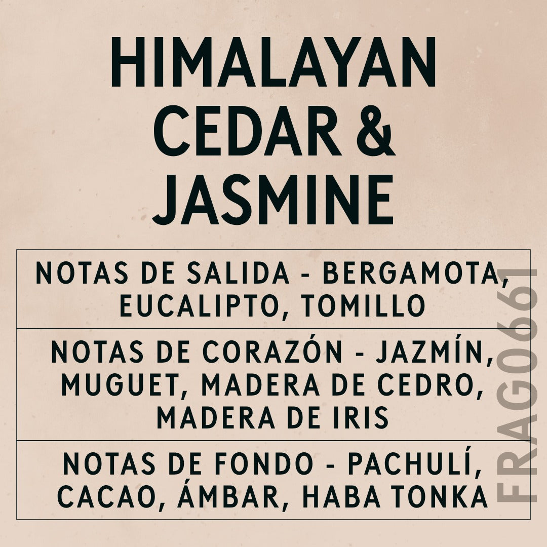 Himalayan Cedar & Jasmine Fragrance Oil scent card (Spanish)