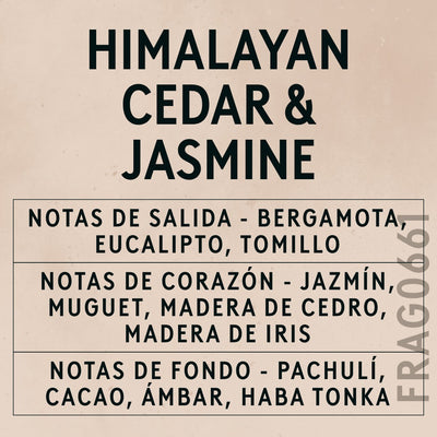 Himalayan Cedar & Jasmine Fragrance Oil scent card (Spanish)