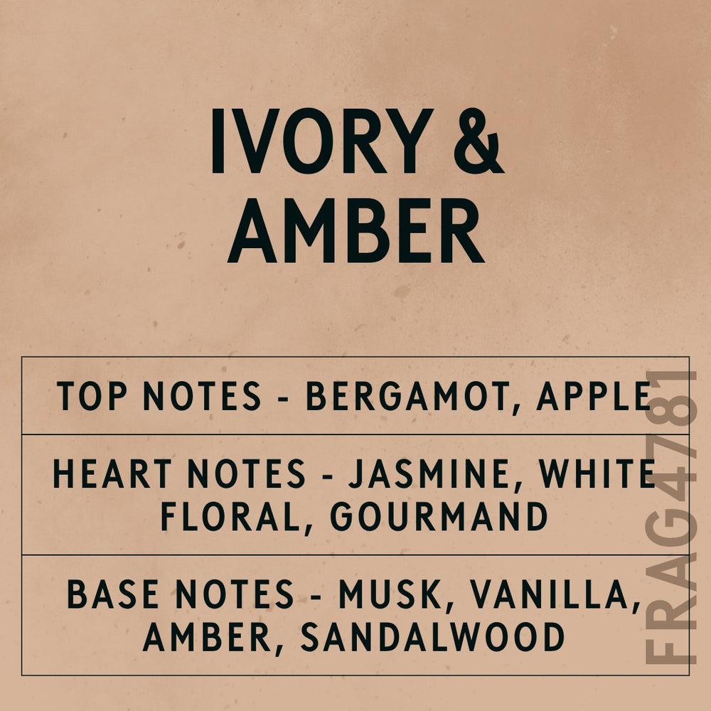 Ivory & Amber fragrance oil - Candle Shack aluminium bottle with dried botanicals on a dark slate background