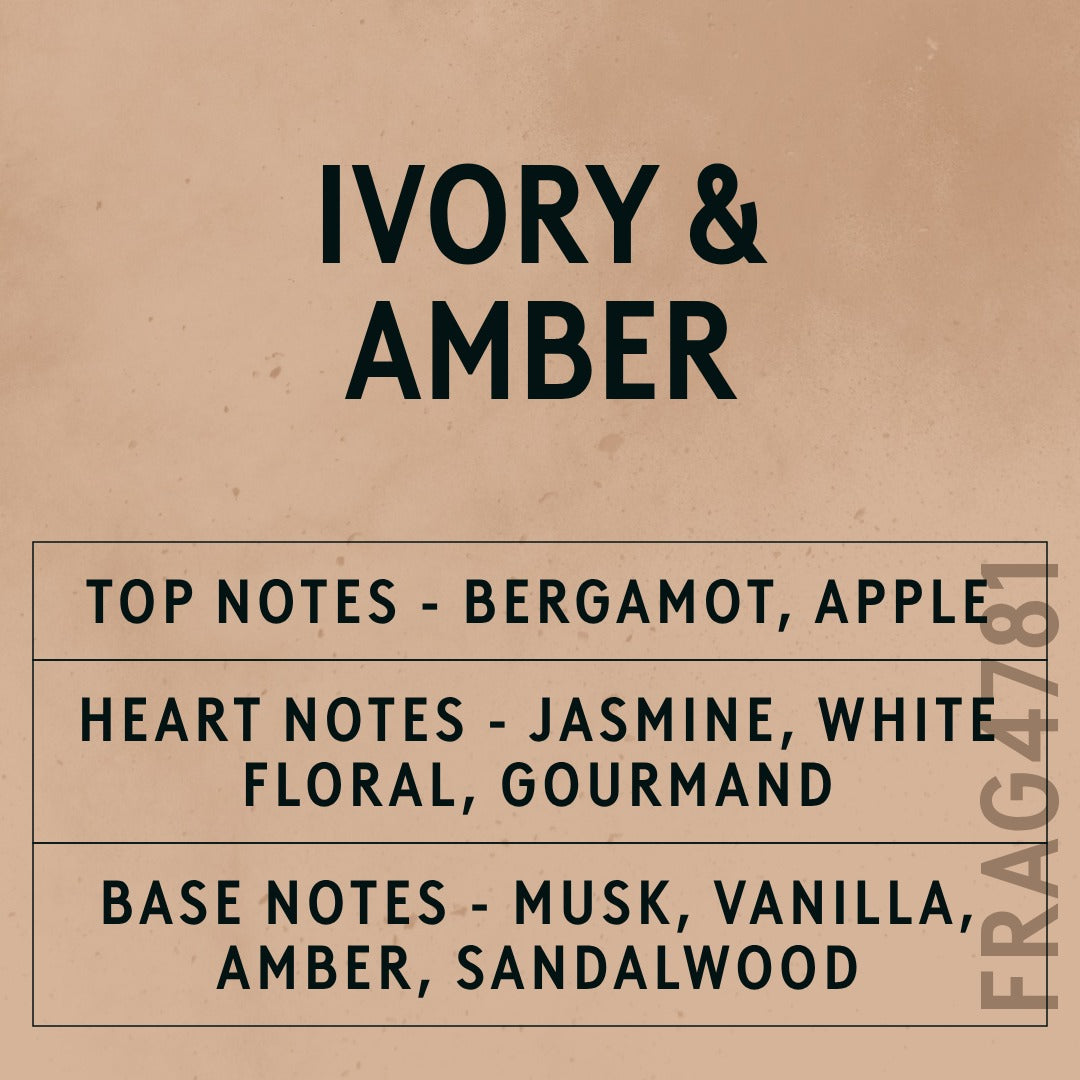 Ivory & Amber fragrance oil - Candle Shack aluminium bottle with dried botanicals on a dark slate background
