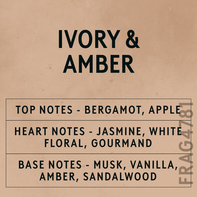 Ivory & Amber fragrance oil - Candle Shack aluminium bottle with dried botanicals on a dark slate background