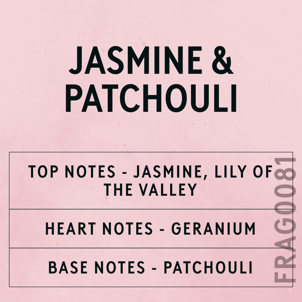 Jasmine & Patchouli fragrance oil - Candle Shack aluminium bottle with dried botanicals on a dark slate background