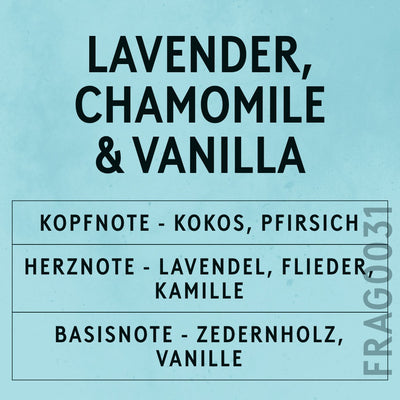 Lavender, Chamomile & Vanilla Fragrance Oil scent card (German)