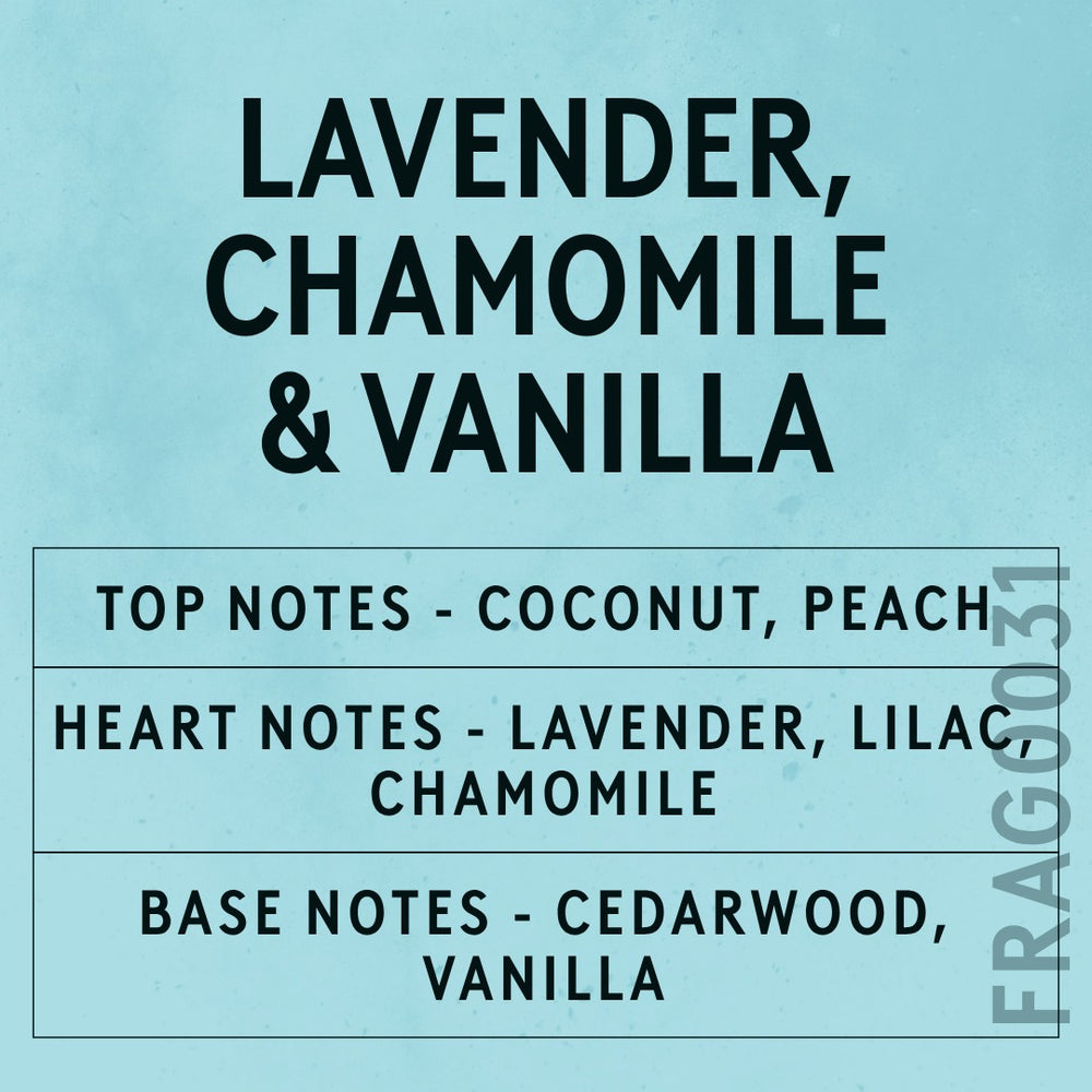 Lavender, Chamomile & Vanilla Fragrance Oil scent card (English)