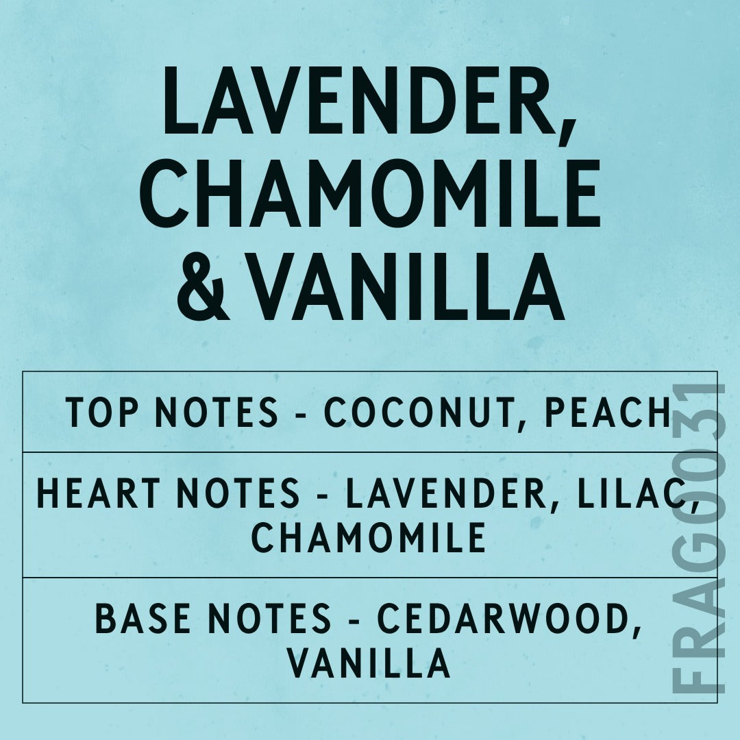 Lavender, Chamomile & Vanilla Fragrance Oil scent card (English)