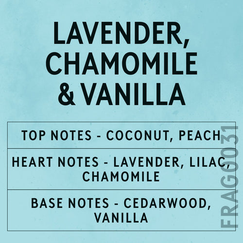 Lavender, Chamomile & Vanilla Fragrance Oil scent card (English)