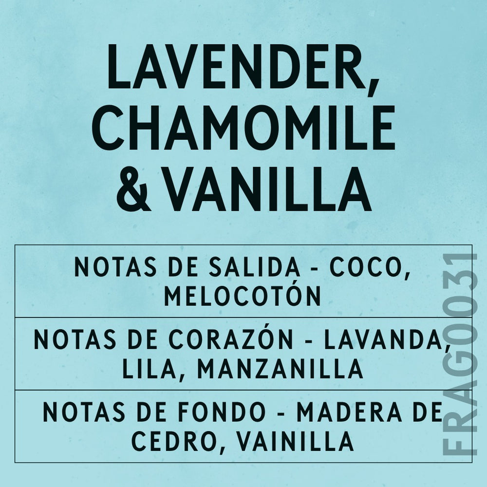 Lavender, Chamomile & Vanilla Fragrance Oil scent card (Spanish)