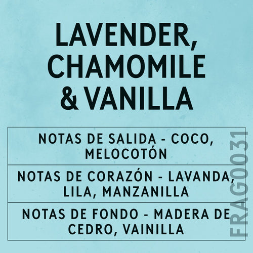 Lavender, Chamomile & Vanilla Fragrance Oil scent card (Spanish)