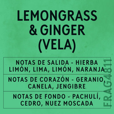 Lemongrass & Ginger Candle Fragrance Oil scent card (Spanish)