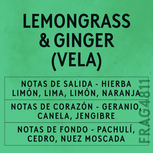 Lemongrass & Ginger Candle Fragrance Oil scent card (Spanish)