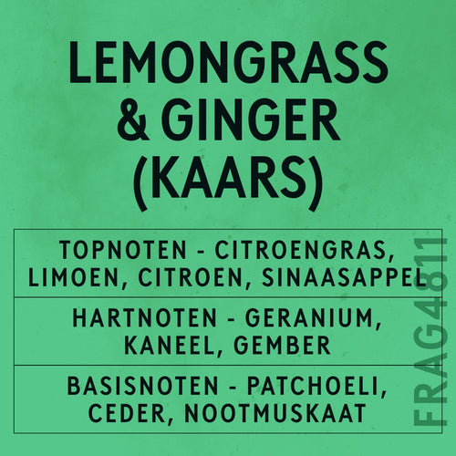 Lemongrass & Ginger Candle Fragrance Oil scent card (Dutch)