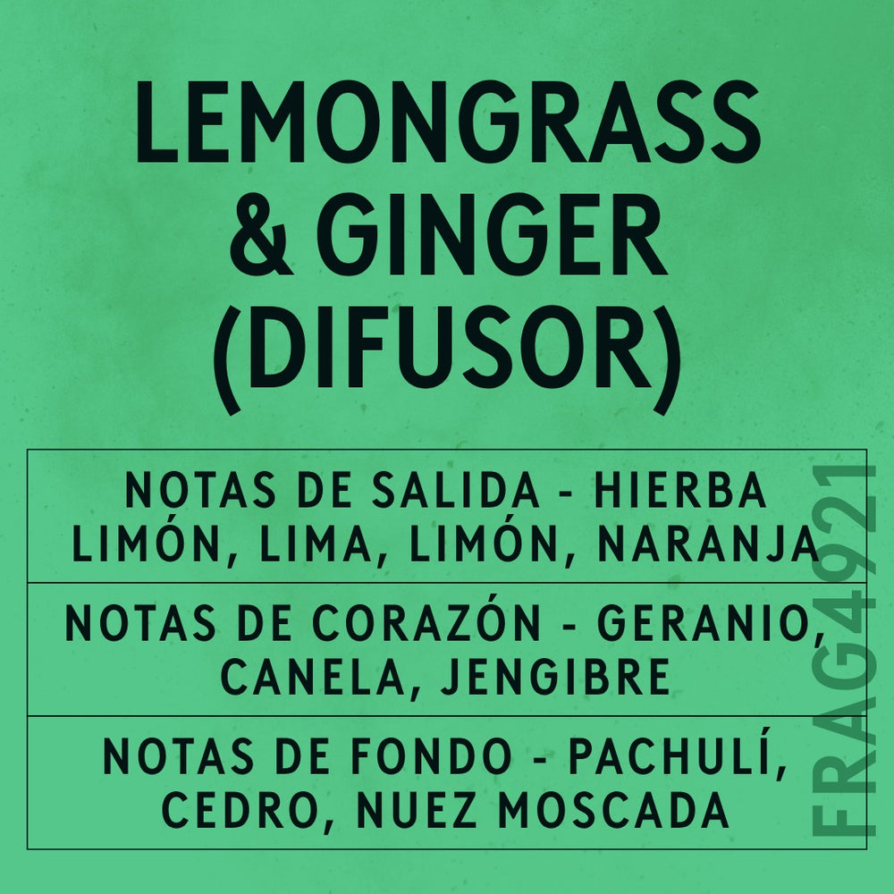 Lemongrass & Ginger Reed Fragrance Oil scent card (Spanish)