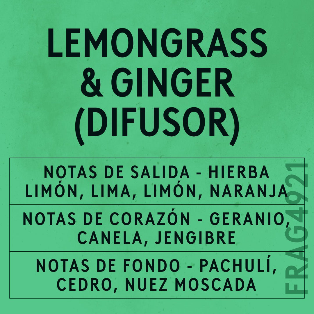 Lemongrass & Ginger Reed Fragrance Oil scent card (Spanish)