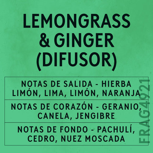 Lemongrass & Ginger Reed Fragrance Oil scent card (Spanish)