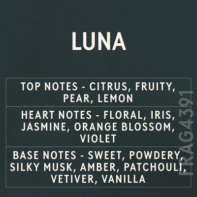 Luna fragrance oil - Candle Shack aluminium bottle with dried botanicals on a dark slate background