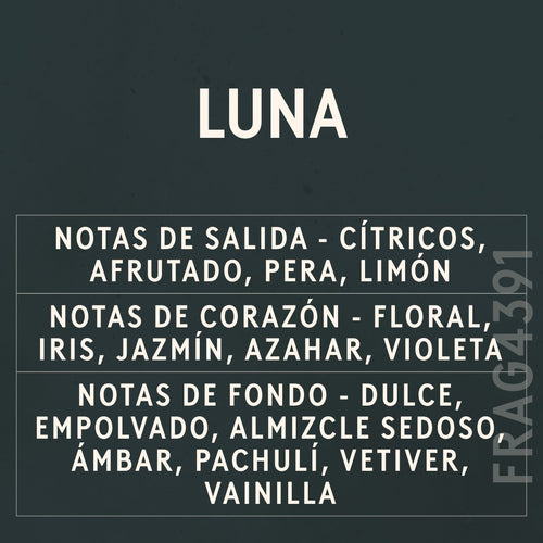 Luna Fragrance Oil scent card (Spanish)