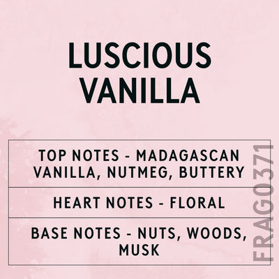Luscious Vanilla fragrance oil - Candle Shack aluminium bottle with dried botanicals on a dark slate background