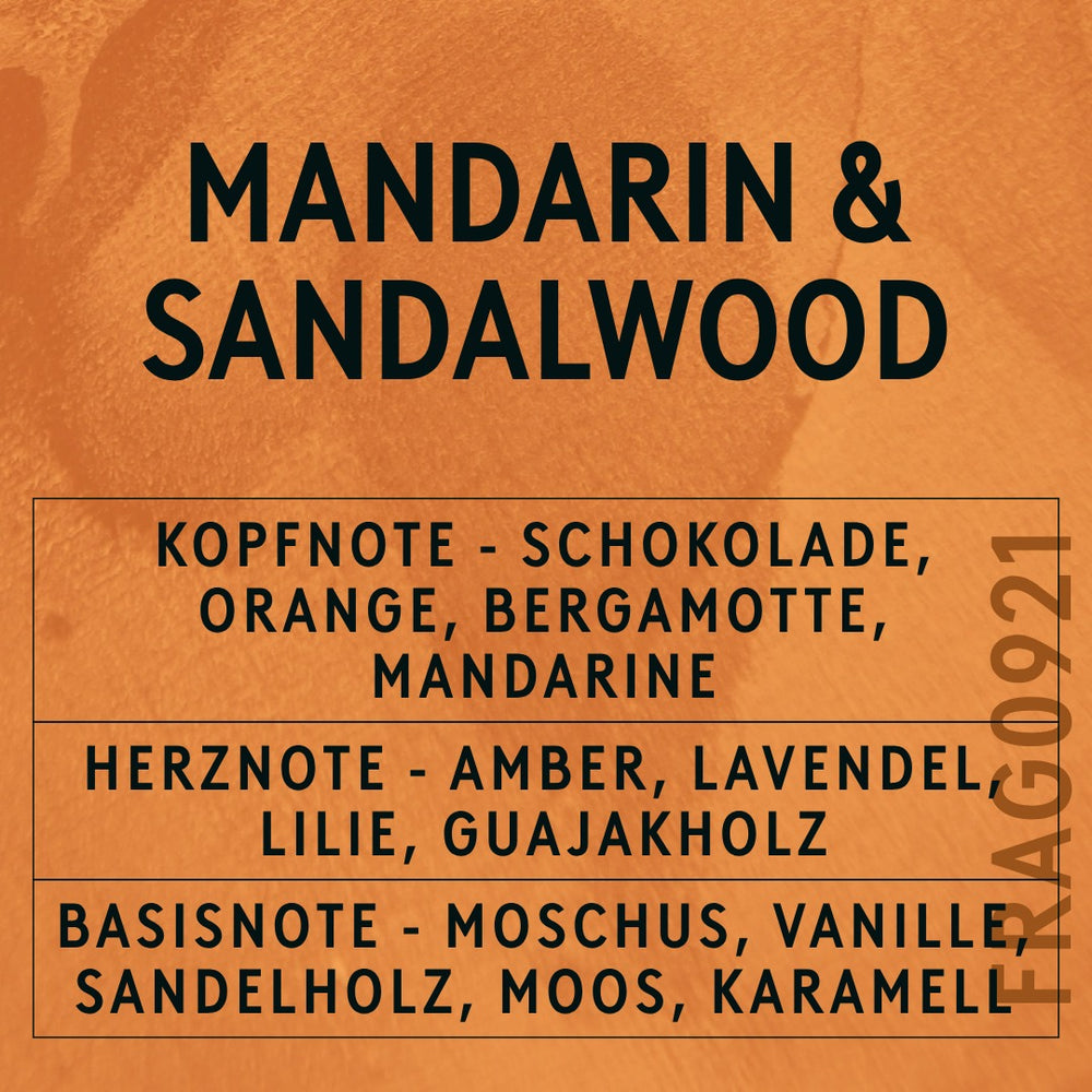 Mandarin & Sandalwood Fragrance Oil scent card (German)