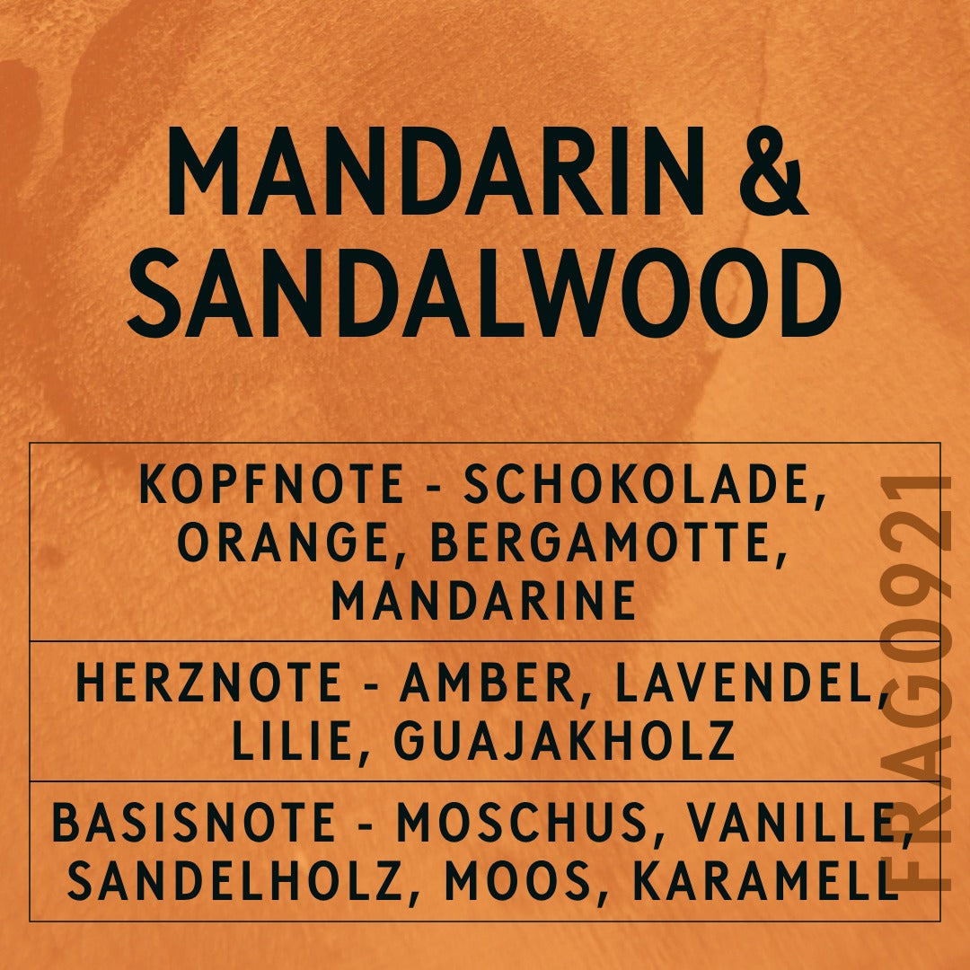 Mandarin & Sandalwood Fragrance Oil scent card (German)
