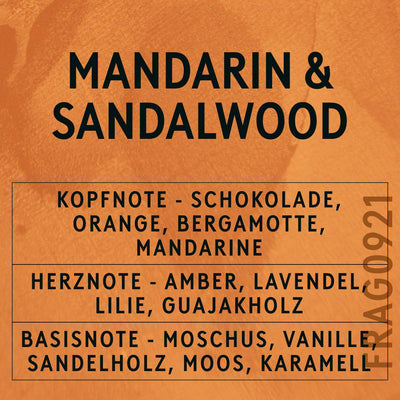 Mandarin & Sandalwood Fragrance Oil scent card (German)