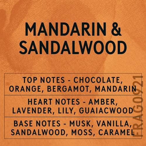 Mandarin & Sandalwood Fragrance Oil scent card (English)